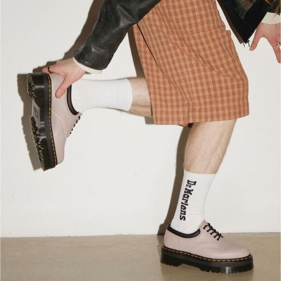 🩵NIB Dr. Martens Taupe 8053 Quad Retro Pisa Leather Platform Oxfords Size 8 - Picture 3 of 16